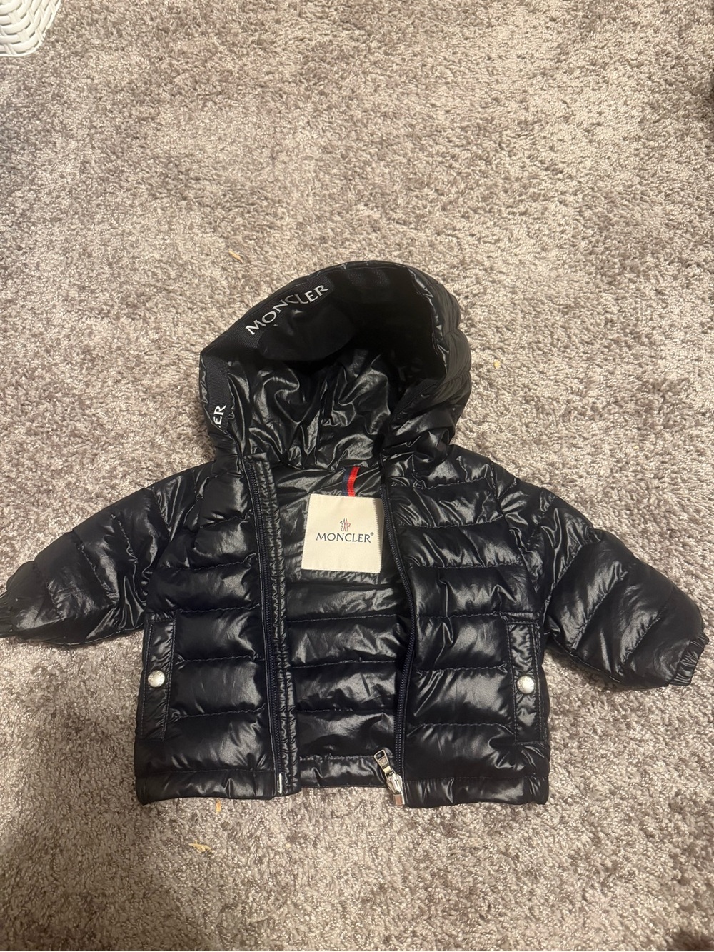Moncler Shiny Black Quilted Kids Puffer Jacket with Hood